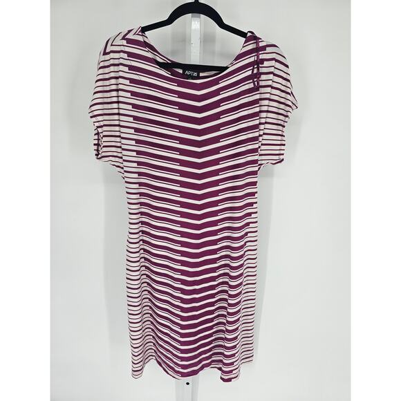 Apt 9 Womens Sz M Knee Length Dress Purple White Abstract Striped Short Sleeve - Picture 1 of 4